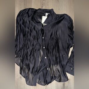 H&M Gray Button Down Shirt XL – NWT – Sheer Blouse